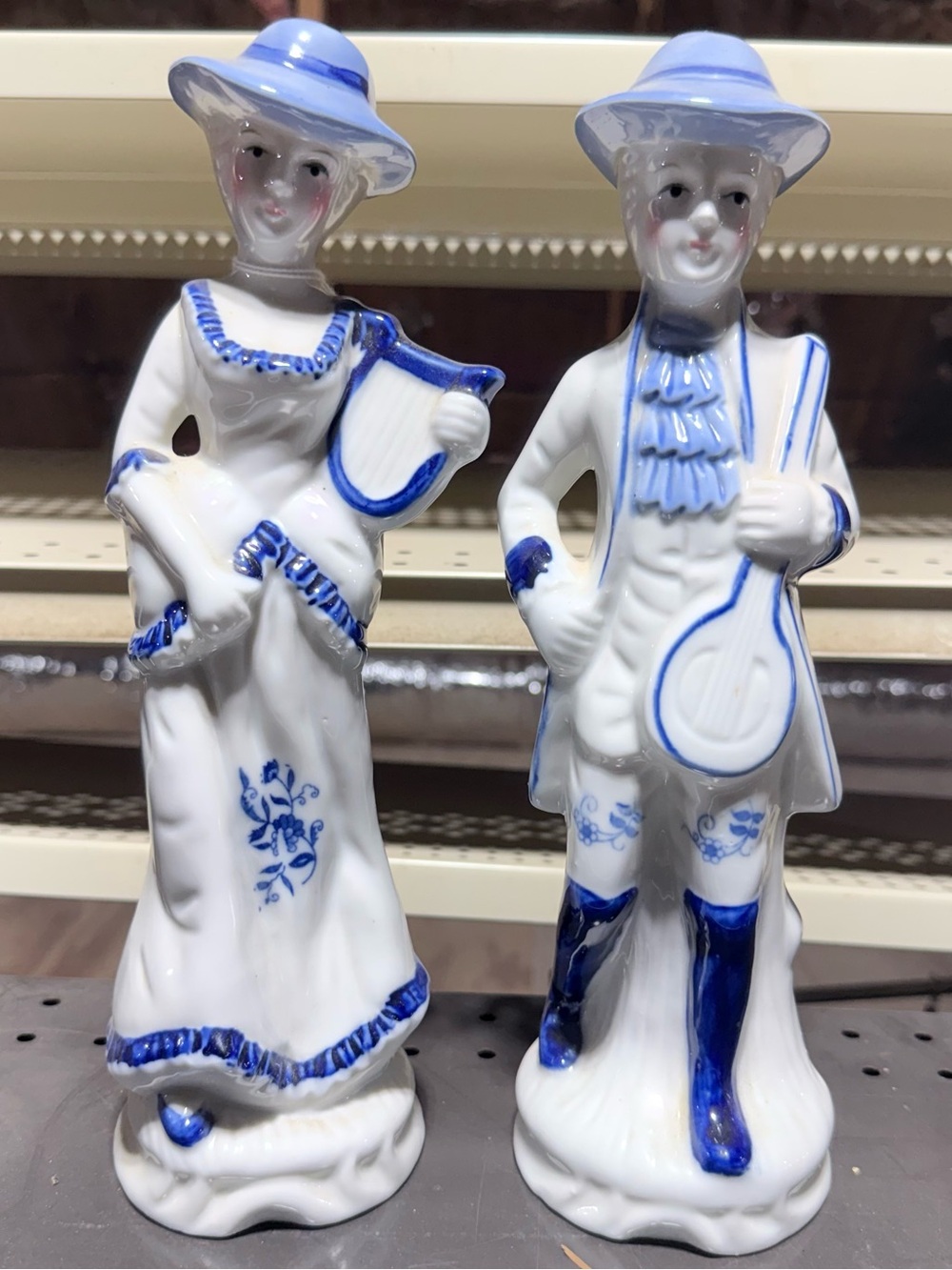 Blue & White Porcelain Victorian Couple Figurines